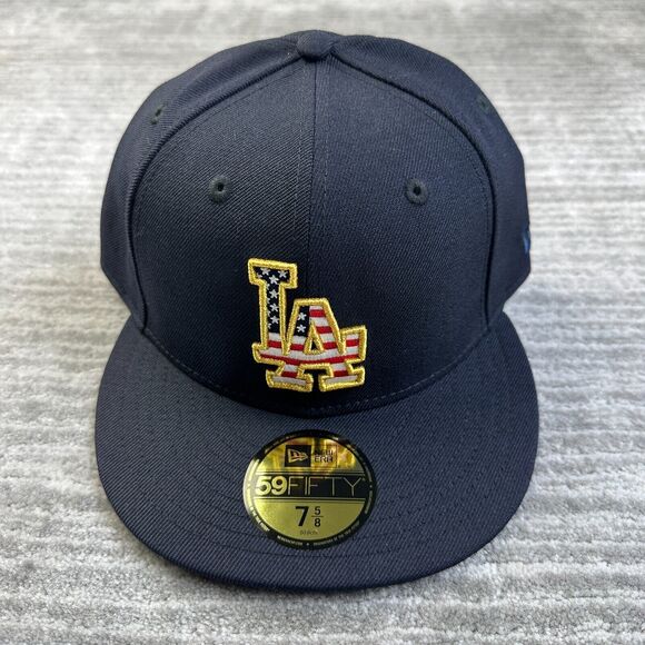 Los Angeles Dodgers Hat Cap Mens Fitted 7 5/8 New Era 4th Of July USA Wool - Picture 1 of 5